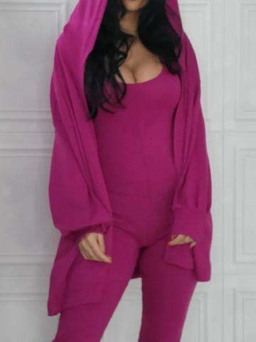 Compleu cu salopeta si cardigan fucsia - Img 8