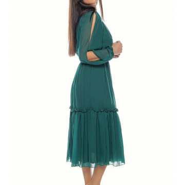Rochie de zi din voal cu broderie si ciucuri,Donna verde - Img 7