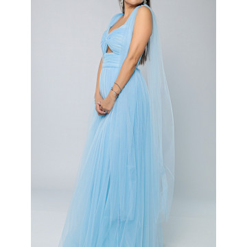 Rochie lunga eleganta din tulle Bella bleu - Img 4
