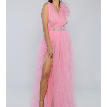 Rochie lunga eleganta din tulle Saya pink - Img 7