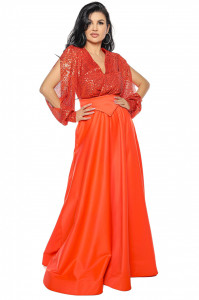 Rochie lunga tafta si paiete orange - Img 3