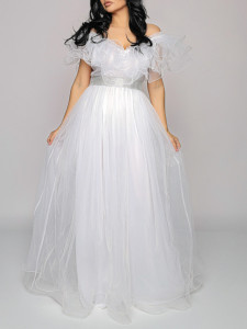 Rochie lunga tulle alb V - Img 3