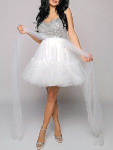 Rochie versatila alba cu top din paiete - Img 3