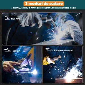 Aparat de Sudura Invertor STARKEN®, Model WLD-513, 3 in 1 MIG MMA LIFT-TIG, Fara Gaz, Curent Sudura 20-130 A, Tehnologie Inverter, Arc Electric Stabil, Force Arc, Hot Start, Anti Stick, Afisaj LED, Reglaj Fin Curent, Protectie Termica, Accesorii Incluse - Img 5