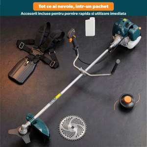 Motocoasa pe Benzina 1.7 CP, STARKEN®, TMT-643, pentru Tuns Iarba/ Gazon, 42.7 CC, 6500 RPM, Motor 2 Timpi, Diametru Cilindru 40 mm, Lama 255 mm, Rezervor 1200 ml, Tija Aluminiu 28 mm, Disc 3 Dinti, Cap Fir Nylon, Ham Umar Inclus - Img 5