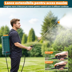 Pompa de Stropit 12L, STARKEN® SPR-212, cu Acumulator 12V 8Ah, Presiune Reglabila, Lance Telescopica, 5 Duze Incluse, Debit 3.6L/min, Bretele Transport, Ideala pentru Gradina si Agricultura - Img 4