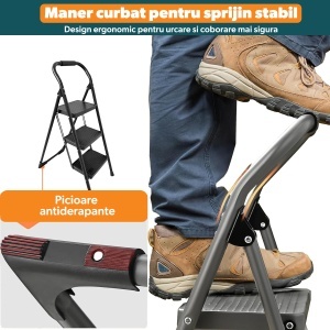 Scara Pliabila STARKEN®, Model STP-414, 4 Trepte, Sarcina Maxima 150 kg, Structura din Otel, Maner din Spuma, Trepte Late 26,5 x 17 cm, Design Stabil si Rezistent, Potrivita pentru Casa, Birou, Depozit - Img 4