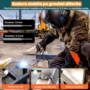 Aparat de Sudura Invertor STARKEN®, Model WLD-513, 3 in 1 MIG MMA LIFT-TIG, Fara Gaz, Curent Sudura 20-130 A, Tehnologie Inverter, Arc Electric Stabil, Force Arc, Hot Start, Anti Stick, Afisaj LED, Reglaj Fin Curent, Protectie Termica, Accesorii Incluse - Img 2