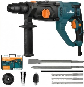 Ciocan Rotopercutor 1050W, STARKEN® RXT-610, 3J, SDS Plus, 4 Functii (Gaurire, Percutie, Daltuire Rotativa si Daltuire), 1150 RPM, Viteza Variabila, Mandrina Interschimbabila, Valiza Transport, Maner, Spit si Burghie Incluse, Ideal Beton, Zidarie si Lemn