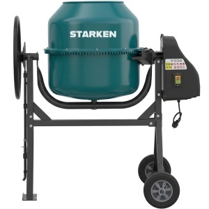 Betoniera semi-profesionala 200L, STARKEN® MIX-620, Motor 1000W cu Bobinaj Cupru, 29.5 RPM, Alimentare 230V, Coroana din Fonta, Transmisie pe Curea, Roti Cauciuc, Cadru Metalic, Deschidere Cuva 390 mm, Verde