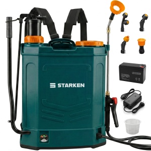 Pompa de Stropit 20L, STARKEN® SPR-820, cu Acumulator 12V 8Ah, Presiune Reglabila, Lance Telescopica cu Conectori Cupru, Filtru, 5 Duze Incluse, Debit 3.6L/min, Bretele Transport, Ideala pentru Gradina si Agricultura
