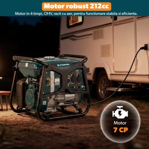 Generator Curent 3000W Max, STARKEN® PWR-430, Benzina, 2600W Nominal, Motor 212cc 7CP, 4 Timpi OHV, AVR, Monofazat, 2 Prize 230V 16A + Priza 12V, Rezervor 15L, Autonomie 14h, Voltmetru, Pornire la Sfoara cu Easy Start, Oprire Automata Ulei - Img 4