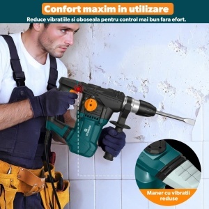Resigilat - Ciocan Rotopercutor 1800W, STARKEN® RXT-818, 7J, SDS Plus, 4 Functii (Gaurire, Percutie, Daltuire Rotativa, Daltuire), 850 RPM, Maner 360°, Accesorii, Spit si Burghie Incluse, Valiza Transport, Ideal Beton si Zidarie - Img 6