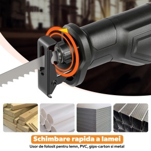 Fierastrau Sabie STARKEN®, Model SFX-671, Motor 710 W din Cupru, Turatie Variabila 0-2800 SPM, Cursa 20 mm, Adancime Taiere Lemn 115 mm, Taiere Otel 5 mm, Picior Pivotant, Functie Lock-On, Schimbare Lama Fara Scule, Maner Soft Grip - Img 5