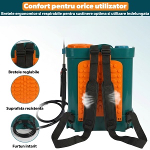 Pompa de Stropit 12L, STARKEN® SPR-212, cu Acumulator 12V 8Ah, Presiune Reglabila, Lance Telescopica, 5 Duze Incluse, Debit 3.6L/min, Bretele Transport, Ideala pentru Gradina si Agricultura - Img 2
