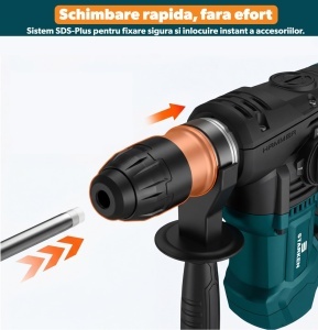 Resigilat - Ciocan Rotopercutor 1800W, STARKEN® RXT-818, 7J, SDS Plus, 4 Functii (Gaurire, Percutie, Daltuire Rotativa, Daltuire), 850 RPM, Maner 360°, Accesorii, Spit si Burghie Incluse, Valiza Transport, Ideal Beton si Zidarie - Img 3