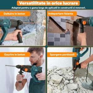 Ciocan Rotopercutor 1050W, STARKEN® RXT-610, 3J, SDS Plus, 4 Functii (Gaurire, Percutie, Daltuire Rotativa si Daltuire), 1150 RPM, Viteza Variabila, Mandrina Interschimbabila, Valiza Transport, Maner, Spit si Burghie Incluse, Ideal Beton, Zidarie si Lemn - Img 6