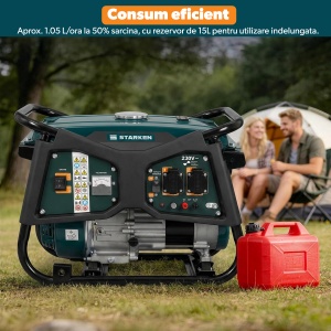 Generator Curent 3000W Max, STARKEN® PWR-430, Benzina, 2600W Nominal, Motor 212cc 7CP, 4 Timpi OHV, AVR, Monofazat, 2 Prize 230V 16A + Priza 12V, Rezervor 15L, Autonomie 14h, Voltmetru, Pornire la Sfoara cu Easy Start, Oprire Automata Ulei - Img 5