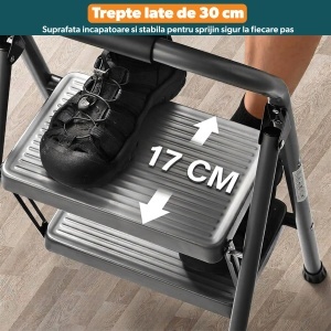 Scara Pliabila STARKEN®, Model STP-414, 4 Trepte, Sarcina Maxima 150 kg, Structura din Otel, Maner din Spuma, Trepte Late 26,5 x 17 cm, Design Stabil si Rezistent, Potrivita pentru Casa, Birou, Depozit - Img 5