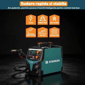 Aparat de Sudura Invertor STARKEN®, Model WLD-513, 3 in 1 MIG MMA LIFT-TIG, Fara Gaz, Curent Sudura 20-130 A, Tehnologie Inverter, Arc Electric Stabil, Force Arc, Hot Start, Anti Stick, Afisaj LED, Reglaj Fin Curent, Protectie Termica, Accesorii Incluse - Img 4