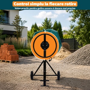 Resigilat - Betoniera semi-profesionala 200L, STARKEN® MIX-620, Motor 1000W cu Bobinaj Cupru, 29.5 RPM, Alimentare 230V, Coroana din Fonta, Transmisie pe Curea, Roti Cauciuc, Cadru Metalic, Deschidere Cuva 390 mm, Verde - Img 5
