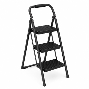Scara Pliabila STARKEN®, Model STP-413, 3 Trepte, Sarcina Maxima 150 kg, Structura din Otel, Maner din Spuma, Trepte Late 26,5 x 17 cm, Design Stabil si Rezistent, Potrivita pentru Casa, Birou, Depozit