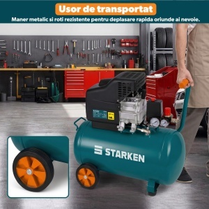 Compresor Aer 50L, STARKEN® AIR-450, 1800W, 8 Bar, Debit 220 L/min, 2800 RPM, Cu Ulei, 230V, 2 Cuple Rapide, 2 Manometre, Supape Siguranta Cupru, Protectie Suprasarcina, Disjunctor 6.5A, Maner Metalic Transport - Img 5