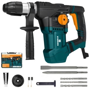 Resigilat - Ciocan Rotopercutor 1800W, STARKEN® RXT-818, 7J, SDS Plus, 4 Functii (Gaurire, Percutie, Daltuire Rotativa, Daltuire), 850 RPM, Maner 360°, Accesorii, Spit si Burghie Incluse, Valiza Transport, Ideal Beton si Zidarie