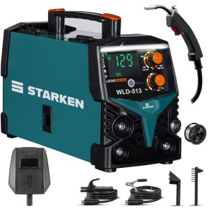 Aparat de Sudura Invertor STARKEN®, Model WLD-513, 3 in 1 MIG MMA LIFT-TIG, Fara Gaz, Curent Sudura 20-130 A, Tehnologie Inverter, Arc Electric Stabil, Force Arc, Hot Start, Anti Stick, Afisaj LED, Reglaj Fin Curent, Protectie Termica, Accesorii Incluse