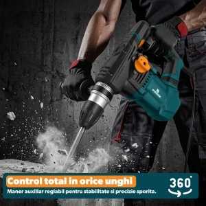 Ciocan Rotopercutor 1800W, STARKEN® RXT-818, 7J, SDS Plus, 4 Functii (Gaurire, Percutie, Daltuire Rotativa, Daltuire), 850 RPM, Maner 360°, Accesorii, Spit si Burghie Incluse, Valiza Transport, Ideal Beton si Zidarie - Img 5