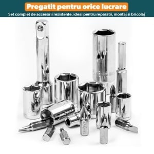 Cutie de Scule STARKEN®, Model KEY-178, Set Complet 178 Bucati, Manere Ergonomice Soft-Grip, Cutie Compacta si Organizata, Surubelnite Magnetizate, Surubelnite de Precizie, Chei Fixe, Tubulare, Clichet, Clesti, Ciocan, Cutter, Ruleta, Nivela, Biti - Img 4