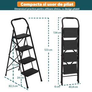 Scara Pliabila STARKEN®, Model STP-414, 4 Trepte, Sarcina Maxima 150 kg, Structura din Otel, Maner din Spuma, Trepte Late 26,5 x 17 cm, Design Stabil si Rezistent, Potrivita pentru Casa, Birou, Depozit - Img 7