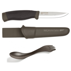 Pachet promo Cuțit Morakniv Companion, Heavy Duty MG si Spork original bio, Light My Fire - Img 1