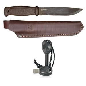 Pachet promo Cutit Morakniv Garberg GRAND Carbon , cu teaca de piele si Amnar Swedish FireSteel BIO army 2in1, Light My Fire - Img 1