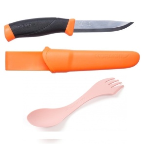 Pachet promo Cuțit Morakniv Companion portocaliusi Spork original bio, Light My Fire - Img 1