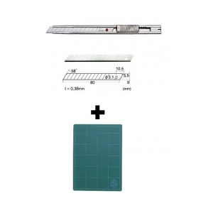 Set Cutter / cutit utilitar INOX mic - NT Cutter - 9mm + 10 lame schimb + placa CM A3 - Img 1
