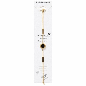 Brățară aurie Roxé cu cerc negru și elemente geometrice, inoxidabil 16+4.5 cm