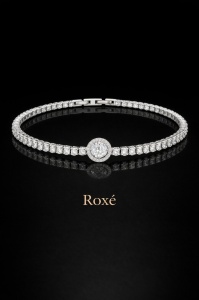 Brățară Roxe Argintie cu Cristal Rotund, design delicat , 18 cm - Img 2