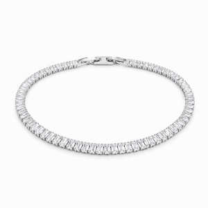 Brățară Roxe Argintie cu Cristale Dreptunghiulare – Eleganță Modernă, 18 cm