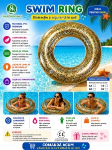 Colac Gonflabil cu Slipici Auriu 100 cm – Colac de Înot Glitter pentru Piscină și Plajă - Img 2