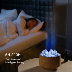 Difuzor Aromaterapie cu Efect Flacara Munte, Umidificator LED, 300ml, USB-C, Mahon Inchis - Img 3
