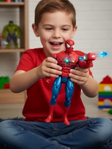 Figurina supererou cu lumini si lansator, model erou rosu albastru - Img 2