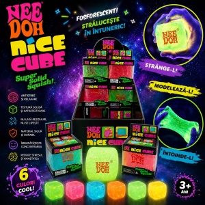 Jucărie Antistres NeeDoh Nice Cube Fosforescent – Cub Squishy Elastic care Strălucește în Întuneric - Img 2