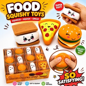 Jucării Squishy Food – Hamburger, Pizza și Marshmallow, Antistres Moi pentru Copii