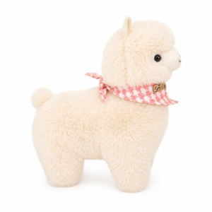 Lama de plus 25cm cu bandana rosie, jucarie moale pufoasa pentru copii - Img 2