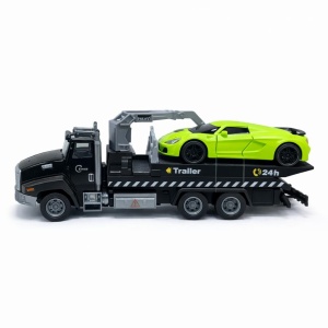 Masina de tractari cu masina sport verde, metal die-cast, pull back 26.5cm - Img 2