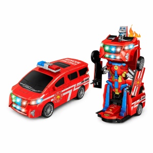 Masina pompieri transformabila 2 in 1 cu robot, lumini si sunete, rosie, 21.5x10.5 cm - Img 2
