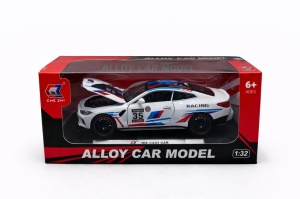 Masinuta metalica alloy die-cast scara 1:32, alba racing, capota si portiere deschise, 6 ani+ - Img 2