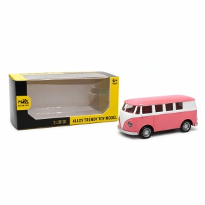 Masinuta tip van retro metalica roz cu alb, model clasic 15 cm - Img 2