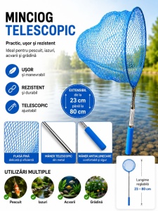 Minciog Telescopic Extensibil Albastru 23–80 cm pentru Pescuit, Acvarii și Iazuri – Ușor și Rezistent - Img 2